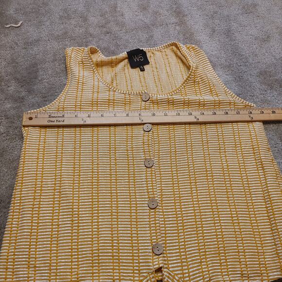 W5 Size Medium M Golden Rod Yellow White Stripes Wooden Button Tie Summer Top - Picture 4 of 9